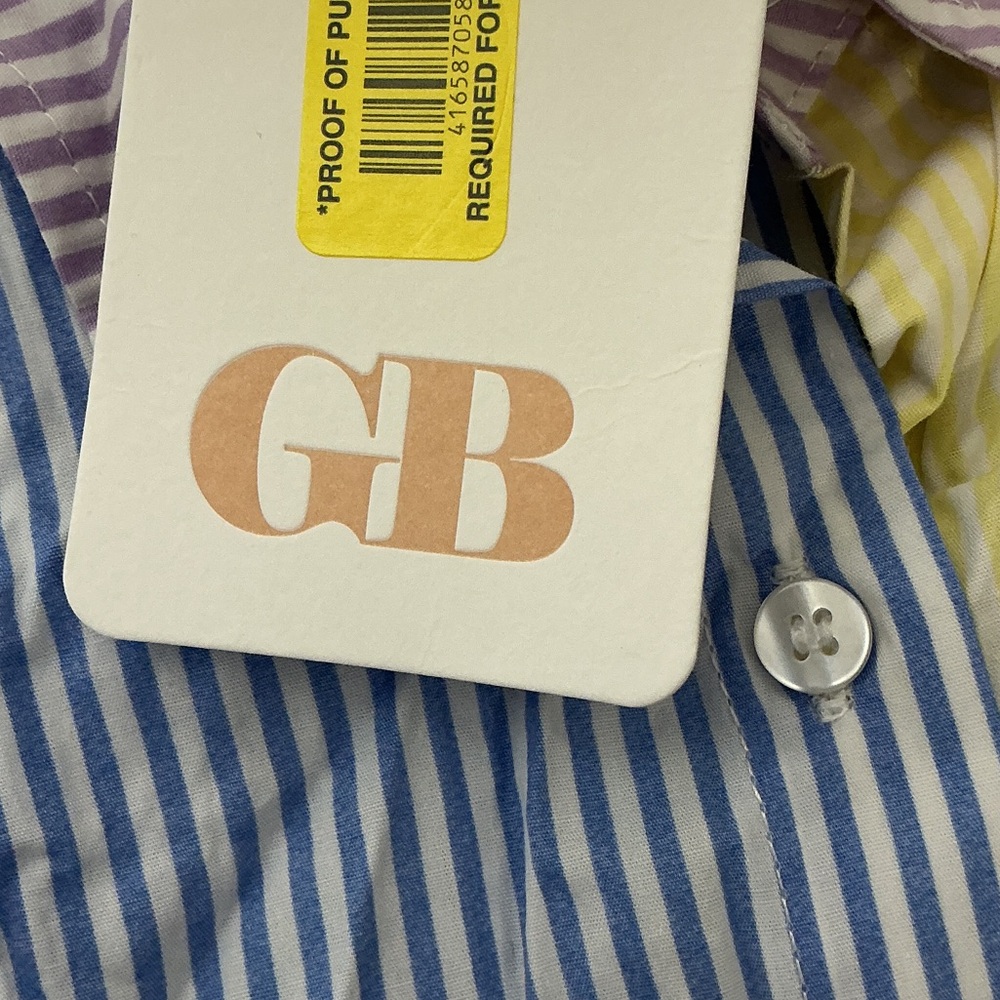 Gianni Bini Colorblock Striped Button-Down Shirt - Blue, Yellow & Pink - Picture 2 of 9